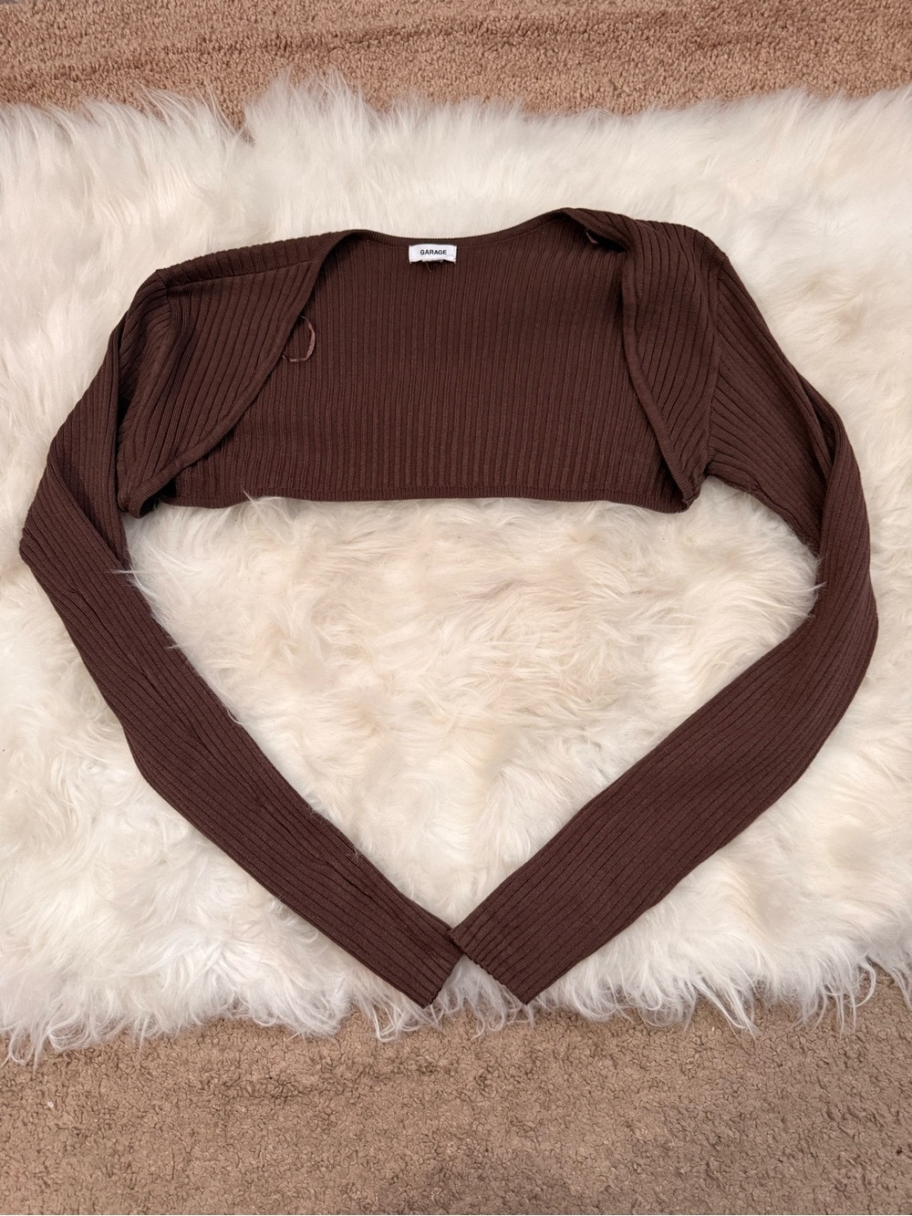Garage Brown Ribbed Cropped Shrug